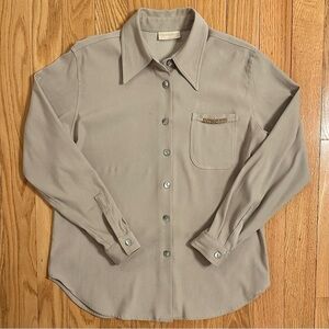 Vintage ROCCO BAROCCO Blouse Shirt Top Letter Beads Pocket Italy Women 6 beige